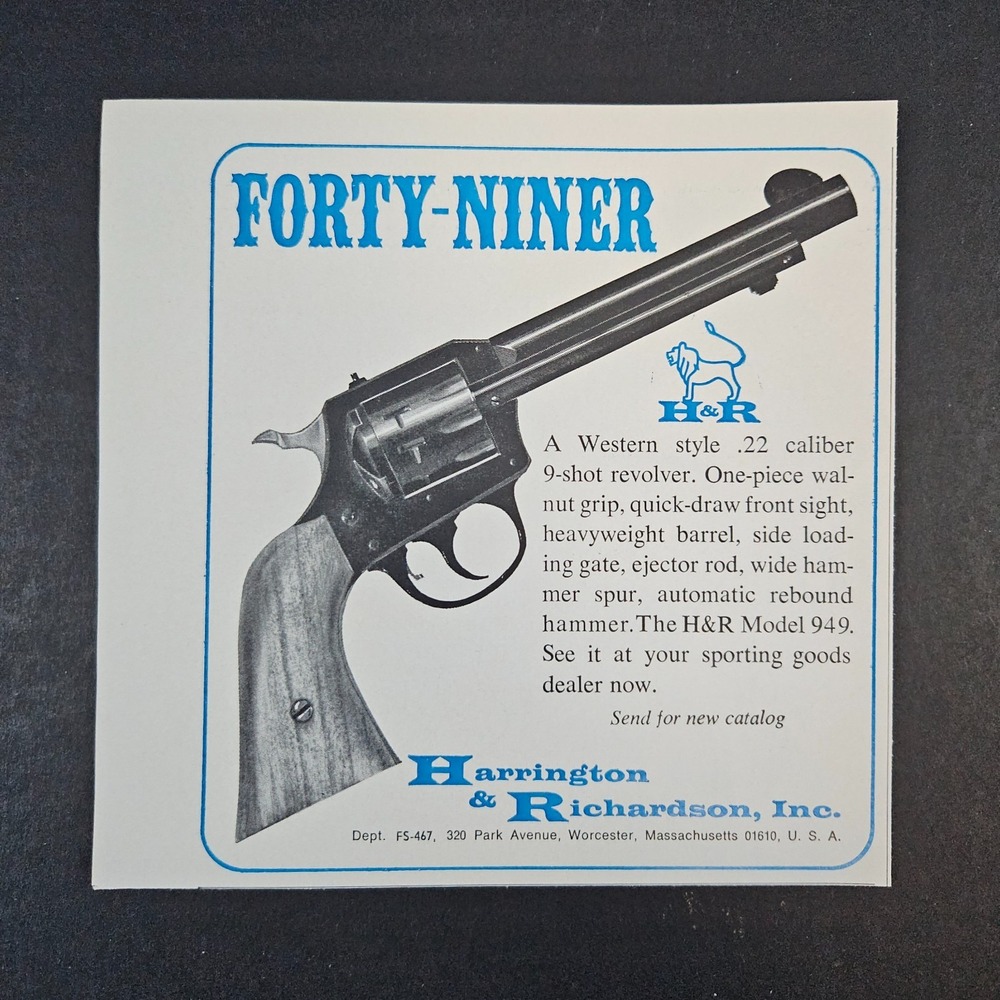 1967 Harrington & Richardson Forty-Niner Revolver‎ Vintage Print Ad Worcester MA